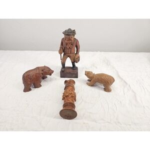 Set Of 4 Black Forest Items 2 Bears,  Figure And Sewing Item Holder Rare Vintage